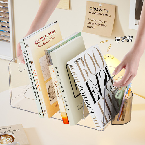 Student transparent book stand acrylic desk book storage box artifact pen holder bookshelf office document storage rack
