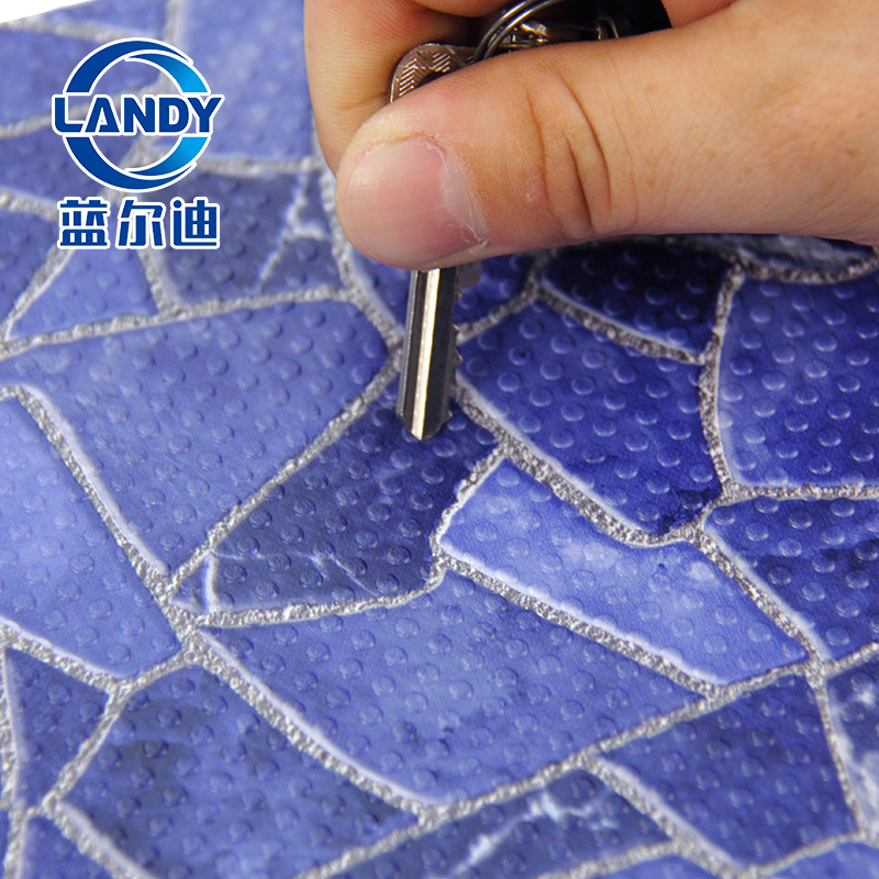 游泳池胶膜新款蓝宝石大理石3D磨砂防滑奢华款别墅泳池专用PVC卷