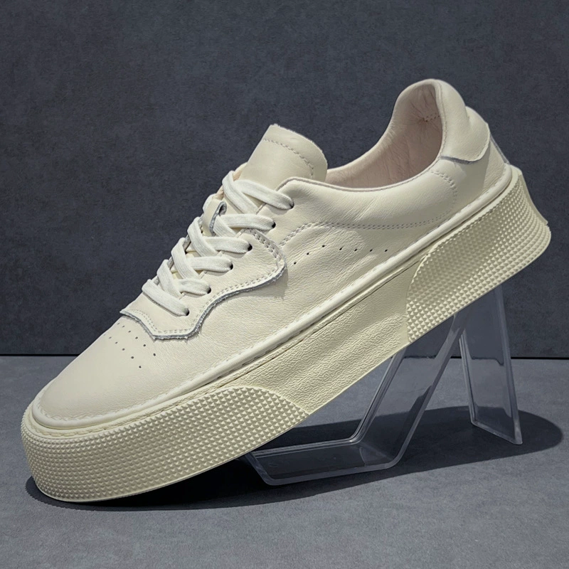 Маленькие белые туфли для мужчин, первый слой, кожаные туфли из нишевых панелей