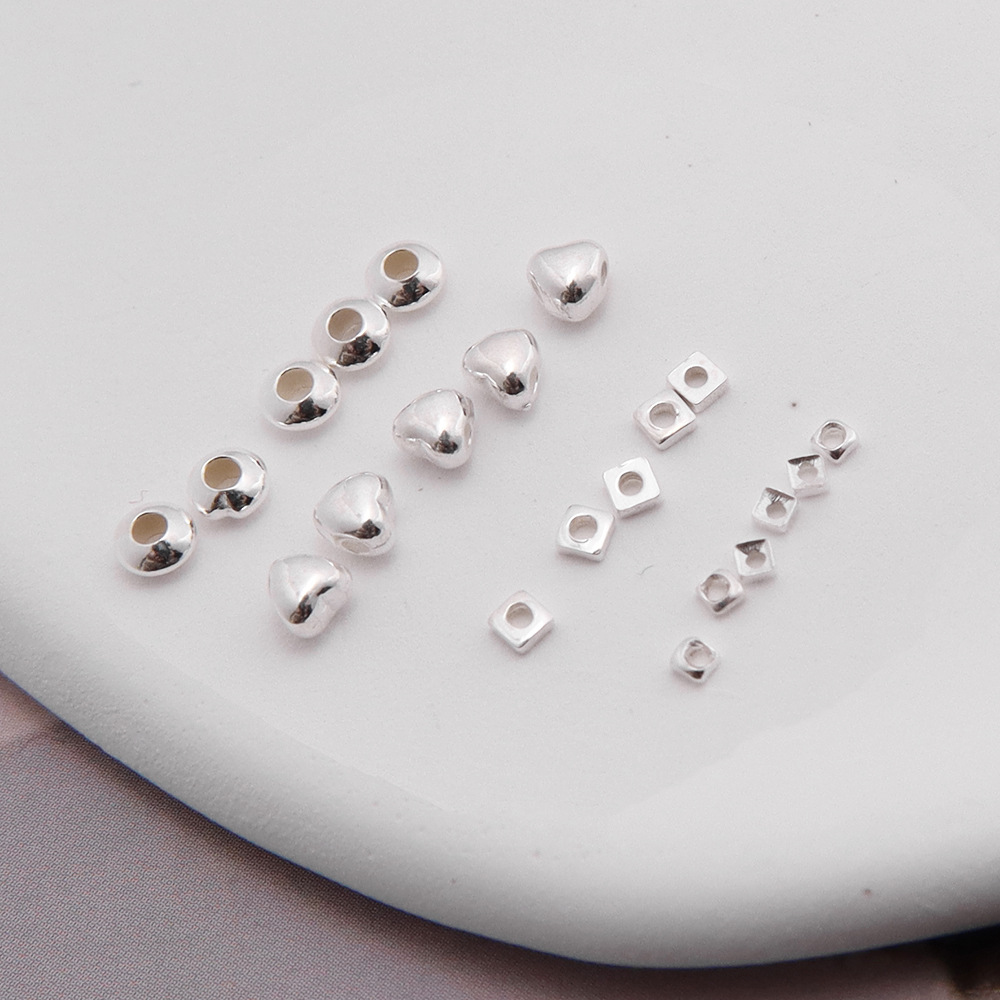 Round, Square, Heart Shape Pattern 1 Piece 1.5mm 2MM Diameter 3mm 925 Sterling Silver Round Square Heart Shape DIY Jewelry Accessories Beads