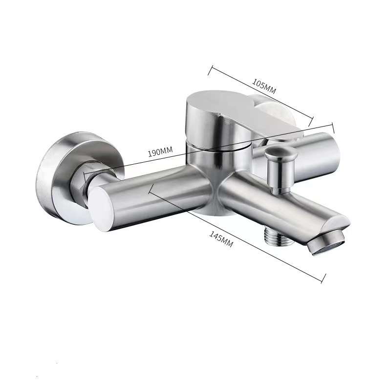 304 stainless steel bathtub three-in-one faucet, exposed shower faucet, cold and hot water mixing valve, simple shower head set Item Picture