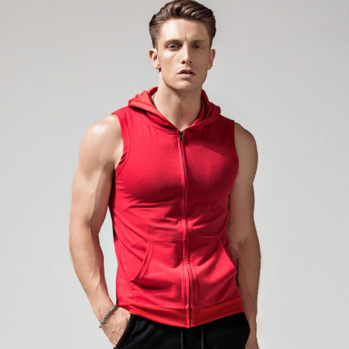 Men's sleeveless hoodie with hood, sports top, cap sleeve, vest, T-shirt, thin spring and autumn edition