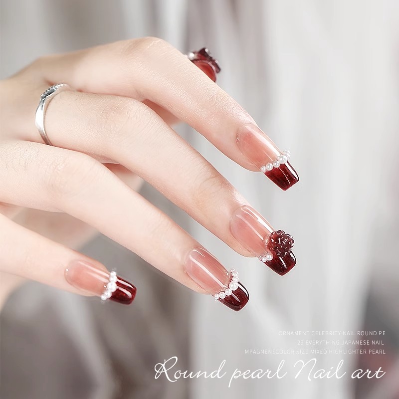 Joyería de uñas perla mixta semicírculo plano beige 12 rejilla en caja tamaño destacado redondo accesorios de uñas material