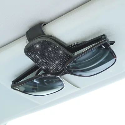 Car Glasses Clip/Bill Clip rhinestone eyeglass holder, in-car glasses - black-diamond