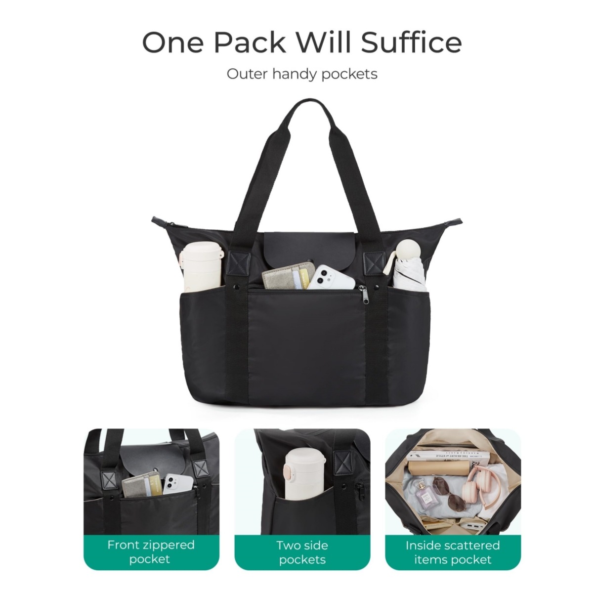 New women's compartments, foldable handbag with zipper, suitable for travel_voghion.com