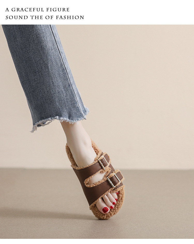 Girl Fur Slippers Women S Outerwear Autumn And Winter One Word Belt Plus Fleece Cotton Shoes To Keep Warm Net Red Large Size_voghion.com