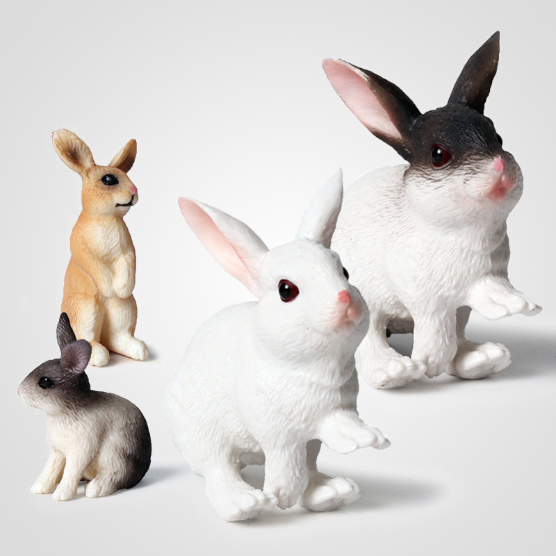 Set of Large White, Grey, and Yellow Solid Simulation Wild Animal Rabbit Models for Children - Educational Figurines