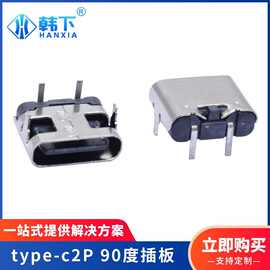 type-c 2Pin母座90度卧式插板简易式仅充电USB连接器耐温厂家批发