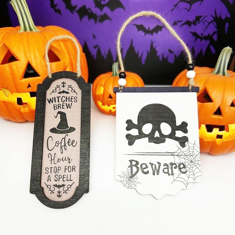 クロスボーダー新しいハロウィンドアサインペンダントパーティー装飾ゴーストフェスティバル家の装飾木製工芸品スポットスカル|undefined
