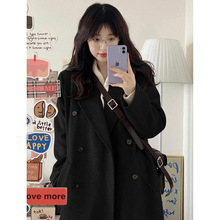 黑色毛呢外套女2024冬季新款韩版中长款显瘦小个子呢子大衣外套超