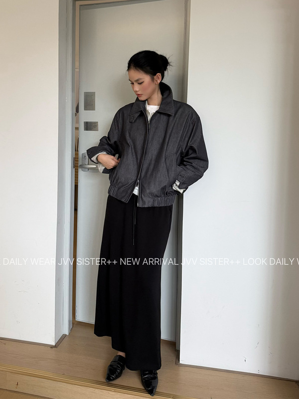 JVV十三行2025秋季新款高级感仿牛仔肌理短款立领夹克外套女71005|undefined