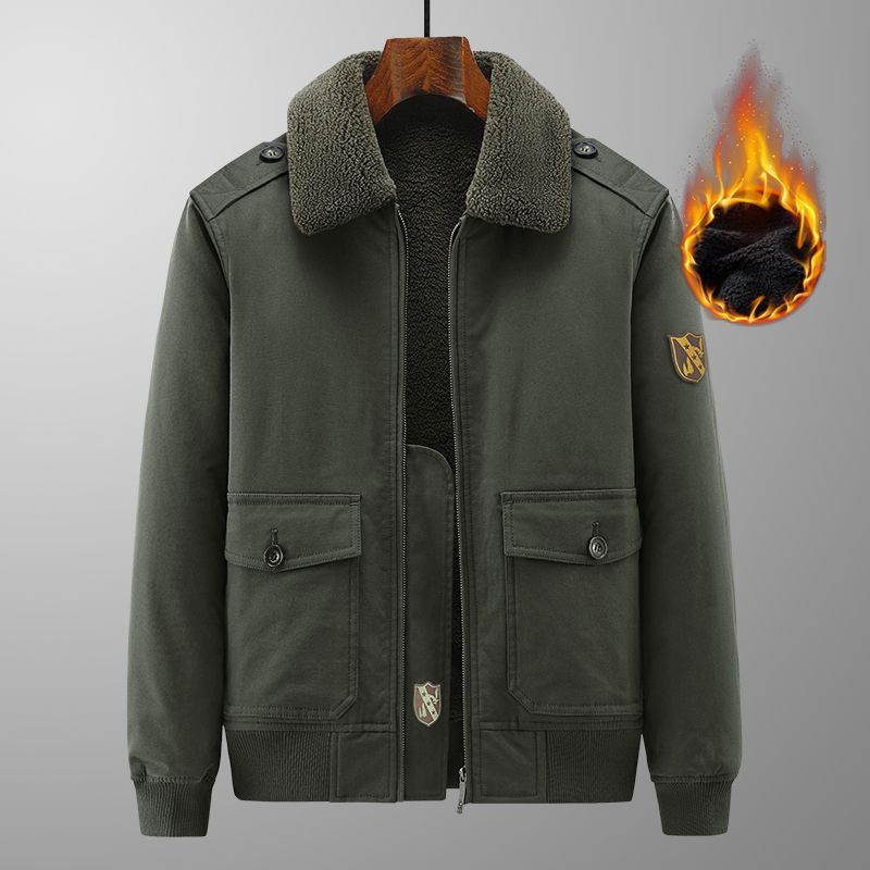 Winter Jacket Men's Fleece-lined Thickened Crock Clothes Men's Dad's Loose Lamb Wool Aviator Jacket