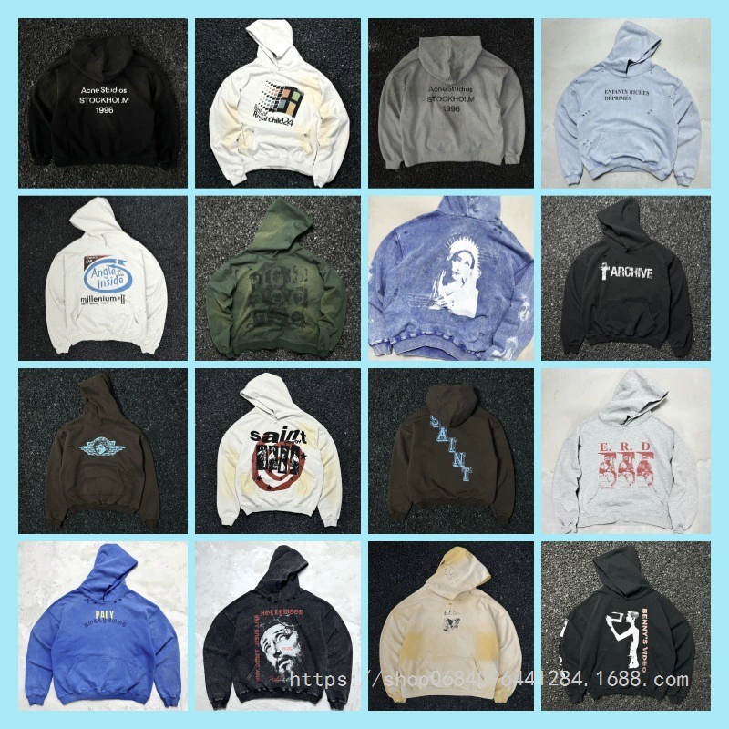 高街连帽卫衣男女宽松情侣外套刺绣潮流基础大众嘻哈做旧外套