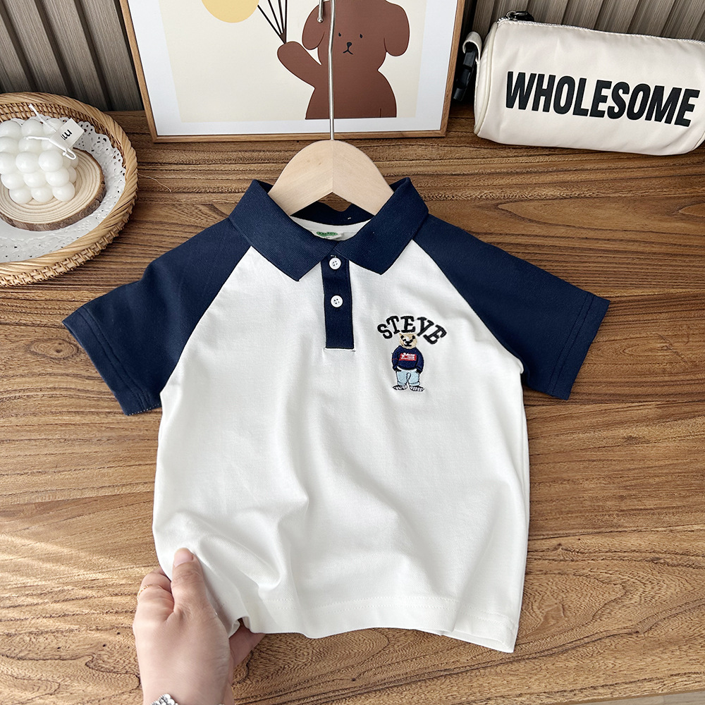 2024 Summer Children's Clothing Boys Children's Cotton Stretch Jade Mesh Short Sleeve Polo Shirts T-Shirts Wholesale Dropshipping