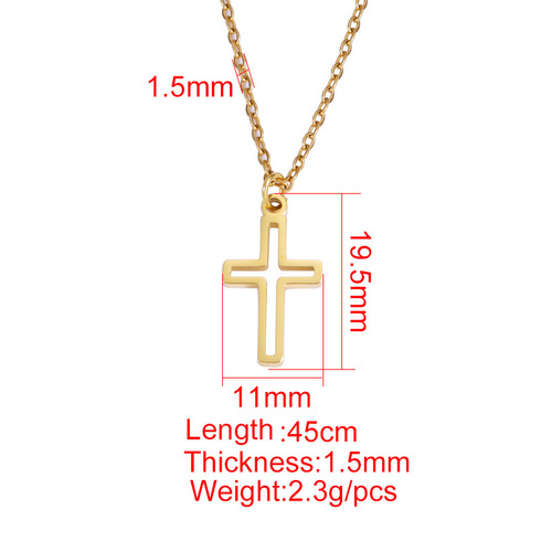 Cross-border best-selling European and American personalized fashionable lockchain with polished stainless steel hollow cross pendant simple necklace