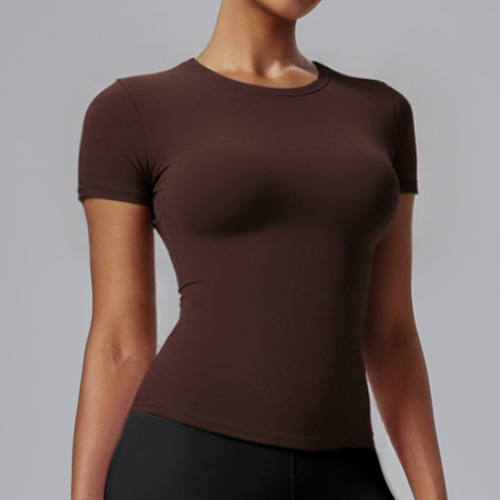 Women's Cross-border New Leisure Sports T-shirt Slim Fit Quick-drying Bare Sensation Fitness Top Shirt Short Sleeve Running Yoga Clothing