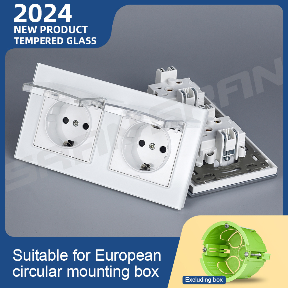 德规双插153型玻璃面板欧式插座16A德标暗装厨房防水蒸气浴室防溅