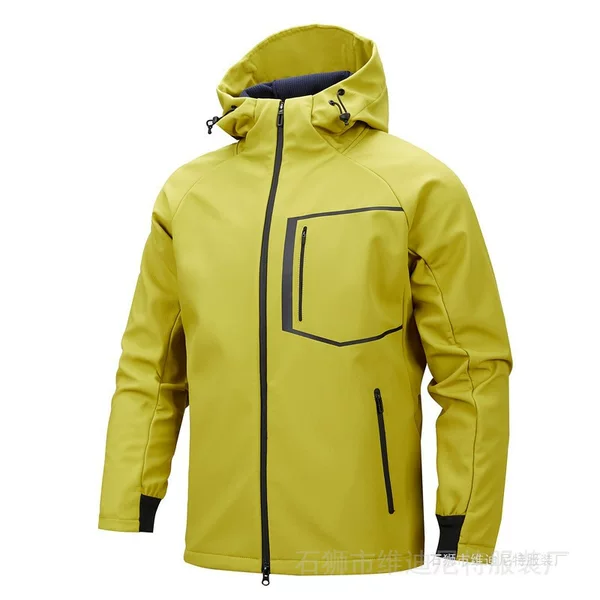 Cross-Border Outdoor Soft Shell Jacket, Men's Outdoor Windproof and Waterproof Casual Jacket, Velvet Hooded Jacket