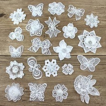 diy白色手工钉珠花双层蕾丝花朵布贴服装装饰辅料婚纱礼服配饰花