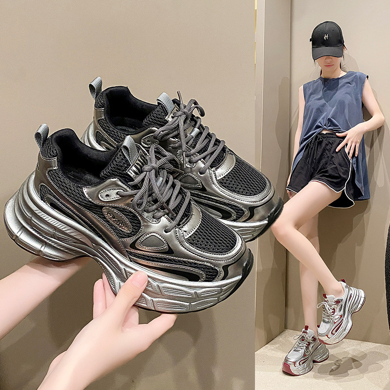 Thick-Soled Height-Increasing Daddy Shoes for Women 2024 Couples Casual New Rhinestone Sports Ankesela Fashion Versatile Casual Shoes