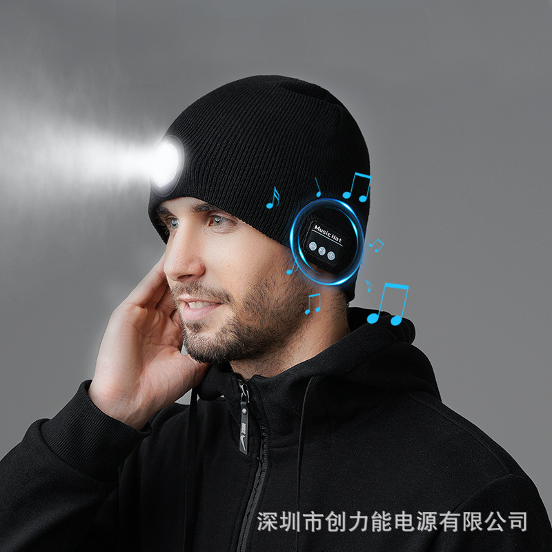 Cross border new pattern Bluetooth music Knitted hat LED lighting Warning outdoors Listen to the music keep warm Headphone Hat