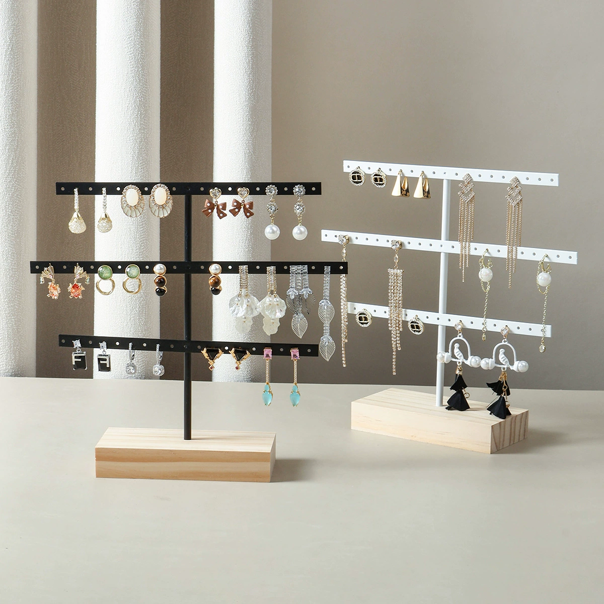 Earrings, golden stand, storage system