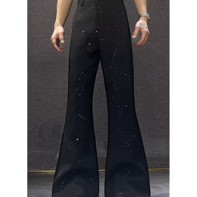 Unique Fine Glitter Sequin Starry Pattern Spring and Autumn New Men's Trousers with a High-End Drape Effect, Straight-Leg Slightly Flared Pants Unique Fine Glitter Sequin Starry Pattern Spring and Autumn New Men's Trousers with a High-End Drape Effect, Straight-Leg Slightly Flared Pants