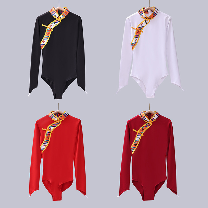 藏族舞蹈演出服装女广场舞表演服新款民族舞蹈练功服艺考连体上衣