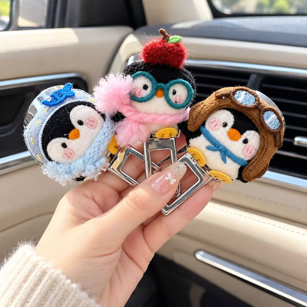 귀여운 펭귄 차량용 안전벨트 버클 장식 클립
