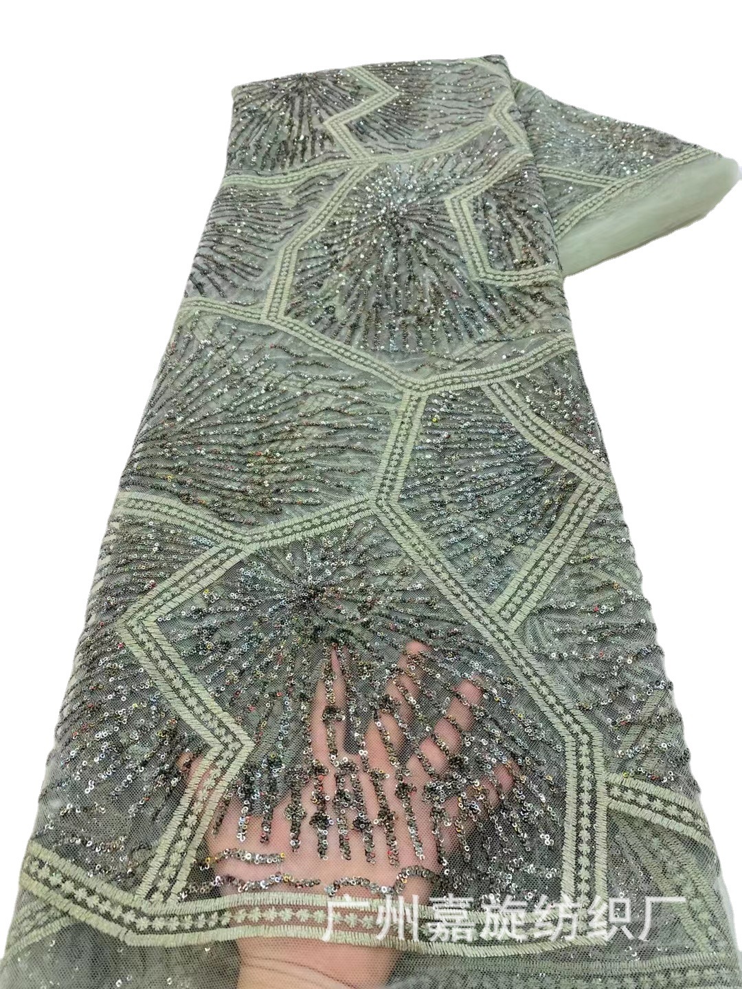 Encaje bordado malla lentejuelas tela hecha a mano perlas vestido de novia moda Africana laceJX2956