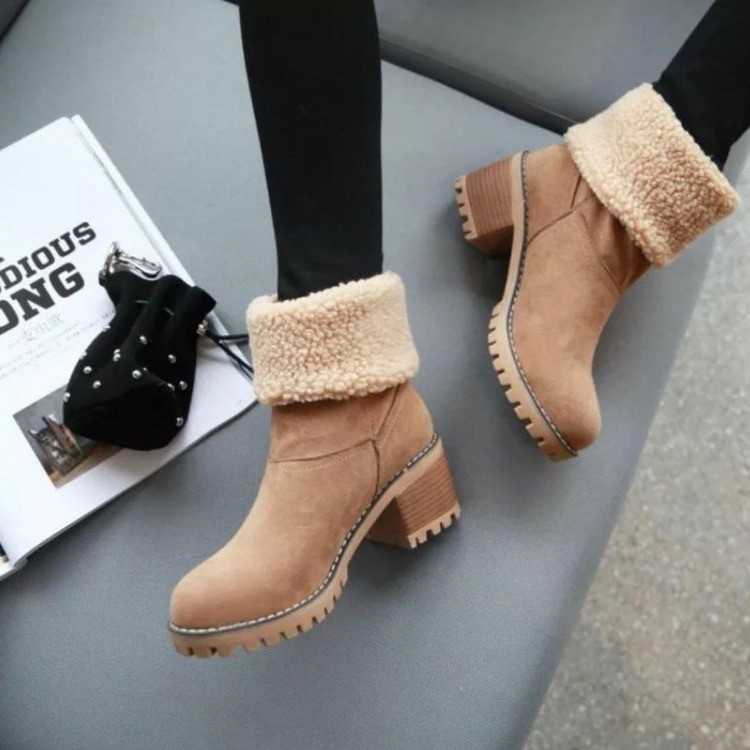 Plus size women's boots Thick heels high heels Snow boots Two wear warm women's boots mid-calf boots cotton shoes snow_voghion.com