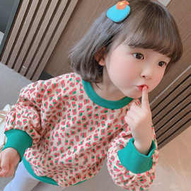 春秋新款女童卡通可爱百搭豹纹卫衣2026韩版长袖洋气圆领上衣潮流