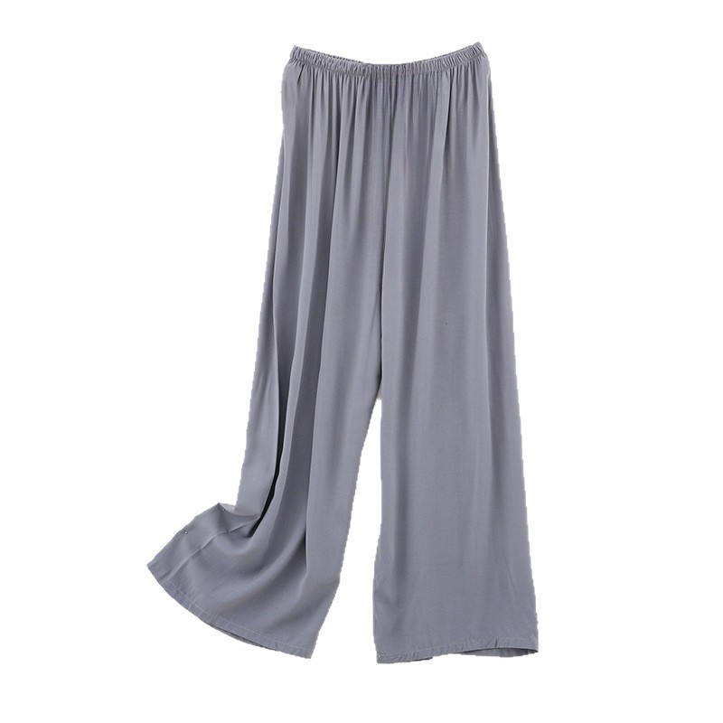 [Algodón sólido] Pantalones de piernas de algodón sólido de cintura alta dulces de fibra adhesiva pantalones de piernas largas delgados de verano relajados