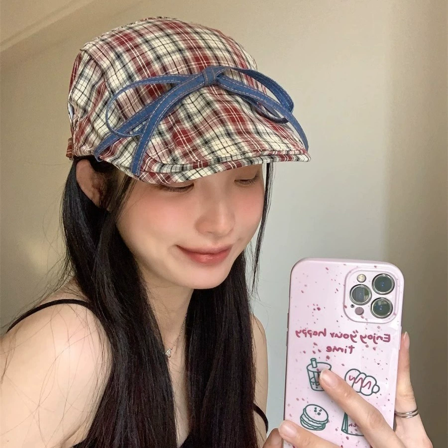 Brand cute summer thin retro beret with bow
