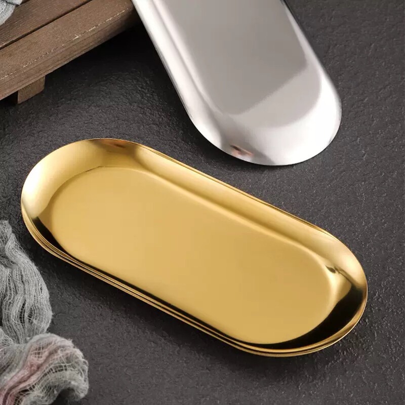 Korean European Stainless Steel Plate Towel Plate Oval Plate Jewelry Storage Plate Flats Bottom Gold Small Tray Storage Tray