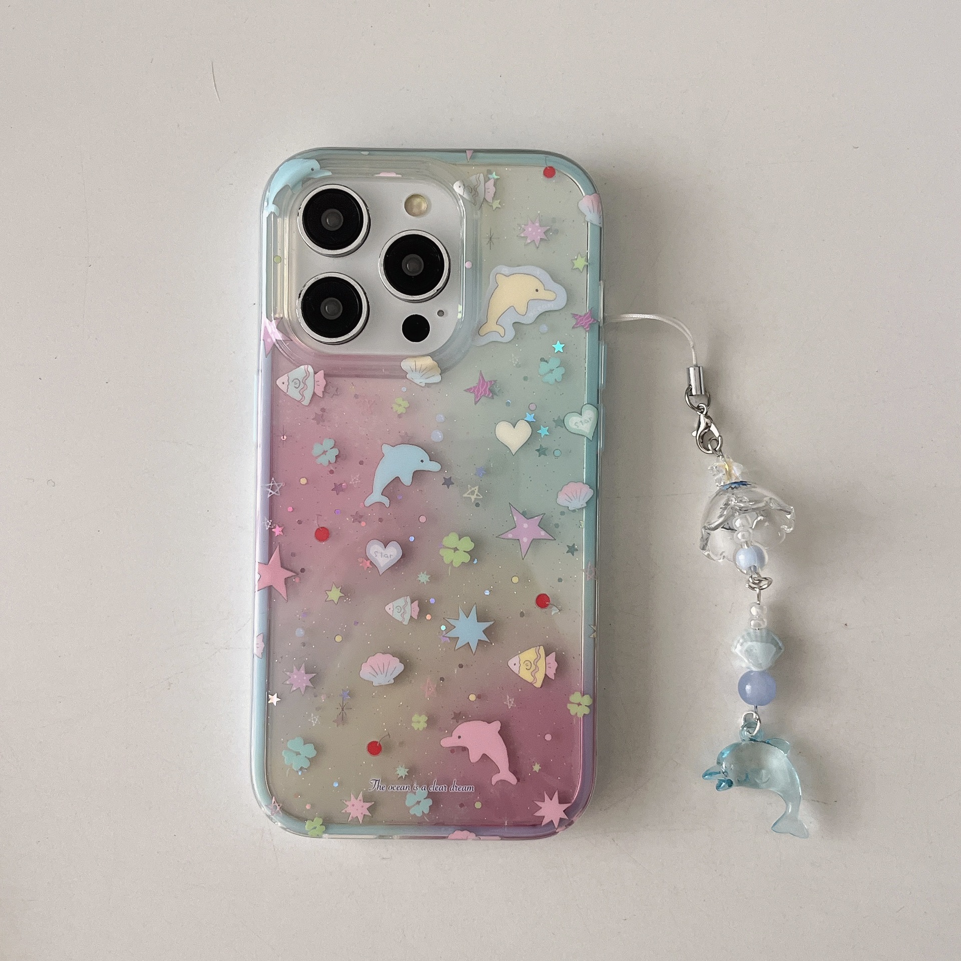 Color florido degradado Blue Dolphin para Apple 15ProMax funda para teléfono móvil 16Pro nicho 14/13 nuevo 13