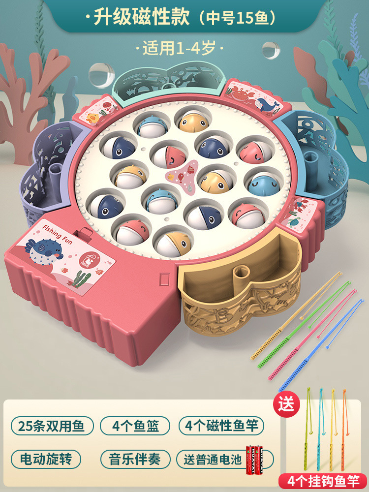 Plato de pesca eléctrico multifuncional para niños juguete música giratoria varilla de pesca magnética traje rompecabezas educación temprana regalo al por mayor