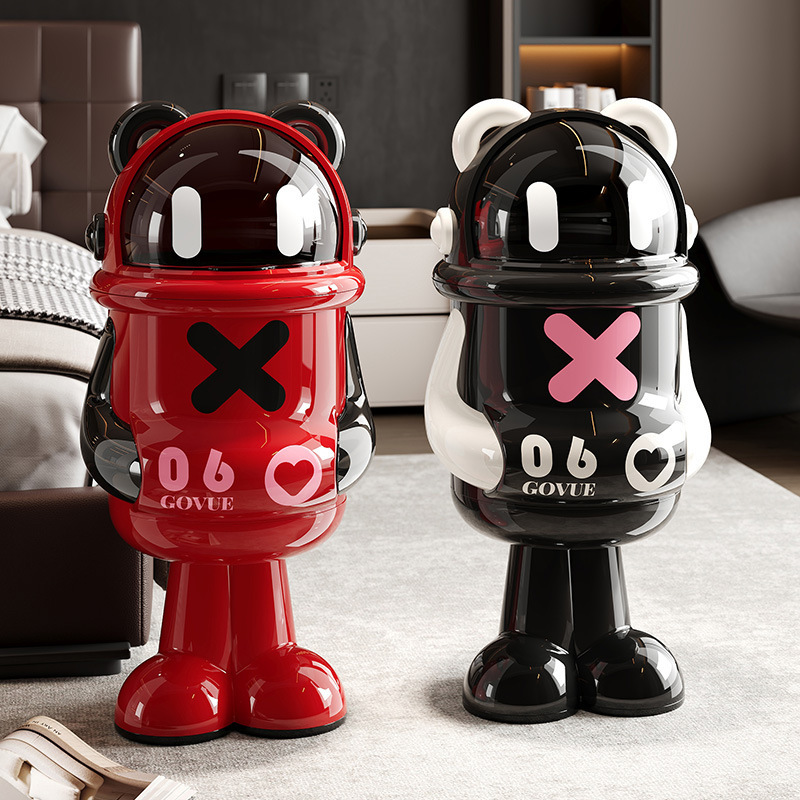 Trendy Bear-Shaped Trash Can Dopamine Style Decorative Piece for Living Room Household Use with Lid and Odor Prevention Storage Bin Trendy Bear-Shaped Trash Can Dopamine Style Decorative Piece for Living Room Household Use with Lid and Odor Prevention Storage Bin
