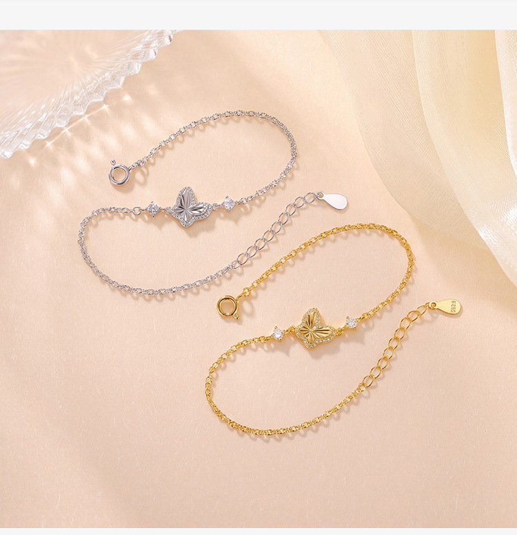 Lắc tay nữ bạc 925 mạ vàng hình bướm phong cách sang trọng — Bạc chi tiết 3