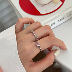戒指女小眾設計甜酷高級感愛心鋯石食指戒ins輕奢個性開口食指環