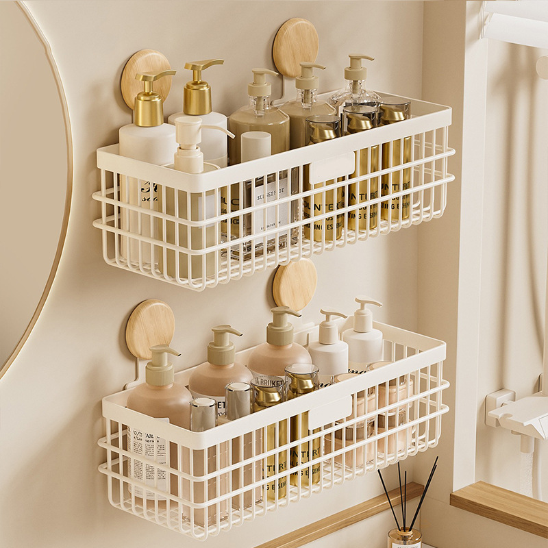 Bathroom Storage Rack Storage Basket Without Punching Cream Style Washbasin Storage Rack Wall Hanging Storage Artifact