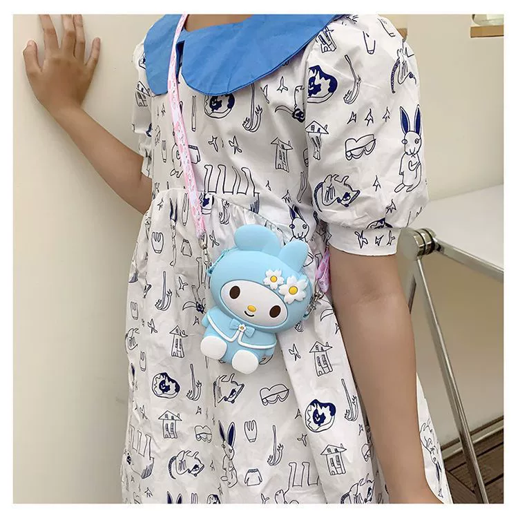 Cartoon silicone children's rabbit, cute wallet, bag strap, flowered