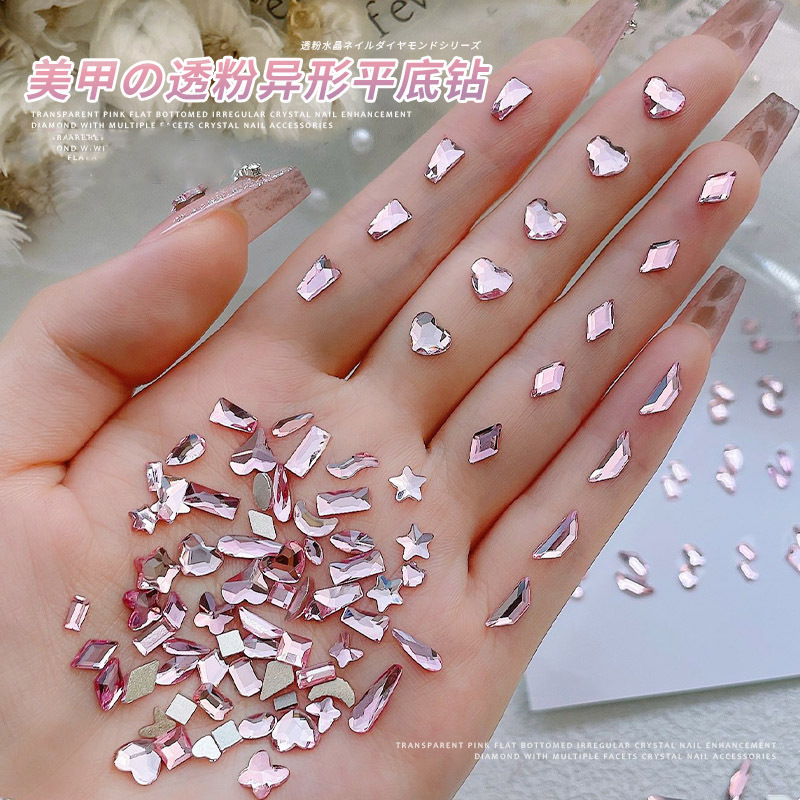 Light Pink Small Mini Flats Bottom Special-Shaped Diamond Jewelry Crystal Diamond Manicure Glass Diamond Rhombus Heart Nail Diamond Accessories