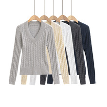 美式复古V领麻花毛衣女2025新款学院辣妹修身内搭显瘦长袖打底衫