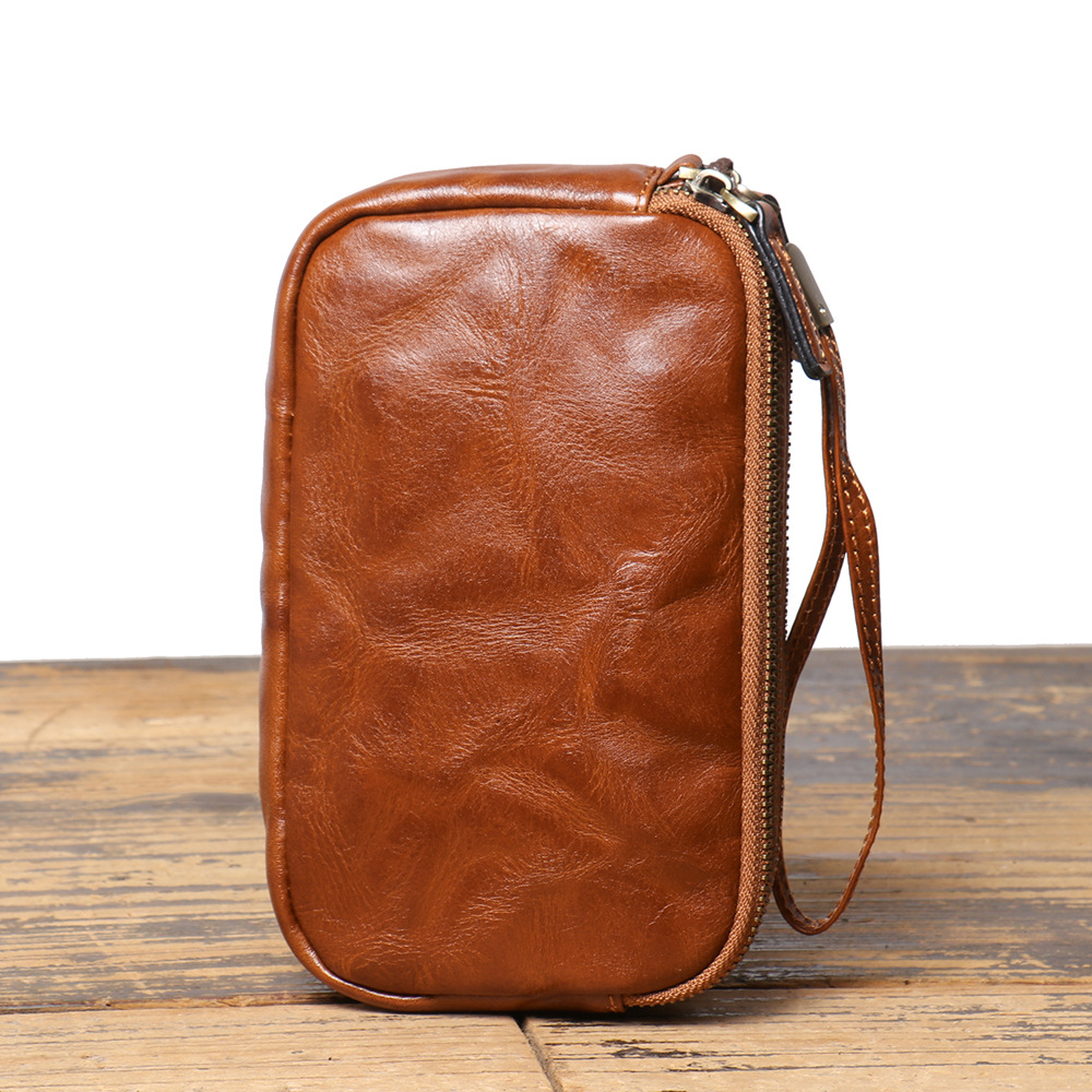 Foreign Trade Genuine Leather Men's Clutch Bag Retro Hand-grained Coin Purse First Layer Cowhide Large Capacity Mobile Phone Bag