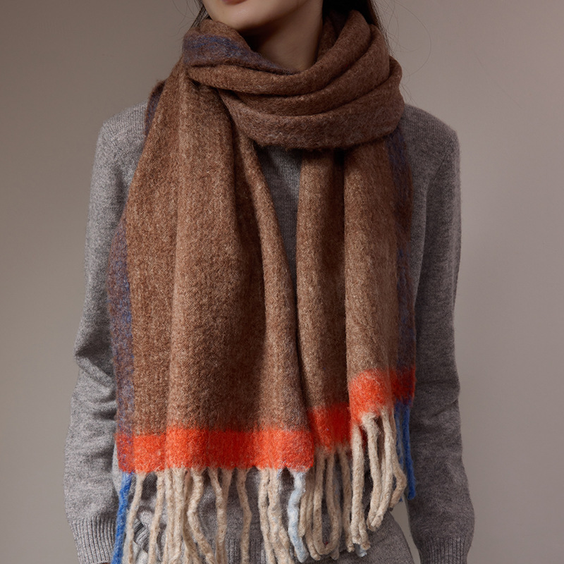 Inner Mongolia Manufacturer Directly Supplies Wool Mohair Scarf, Thick Tassel Shawl, Warm and Cold-Proof Scarf
