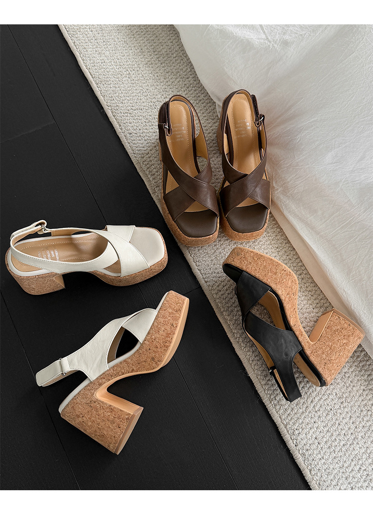 Sandal cao gót nữ hở mũi quai chéo đế xuồng gót 10 cm — màu nâu, màu đen, màu trắng ngà chi tiết 22