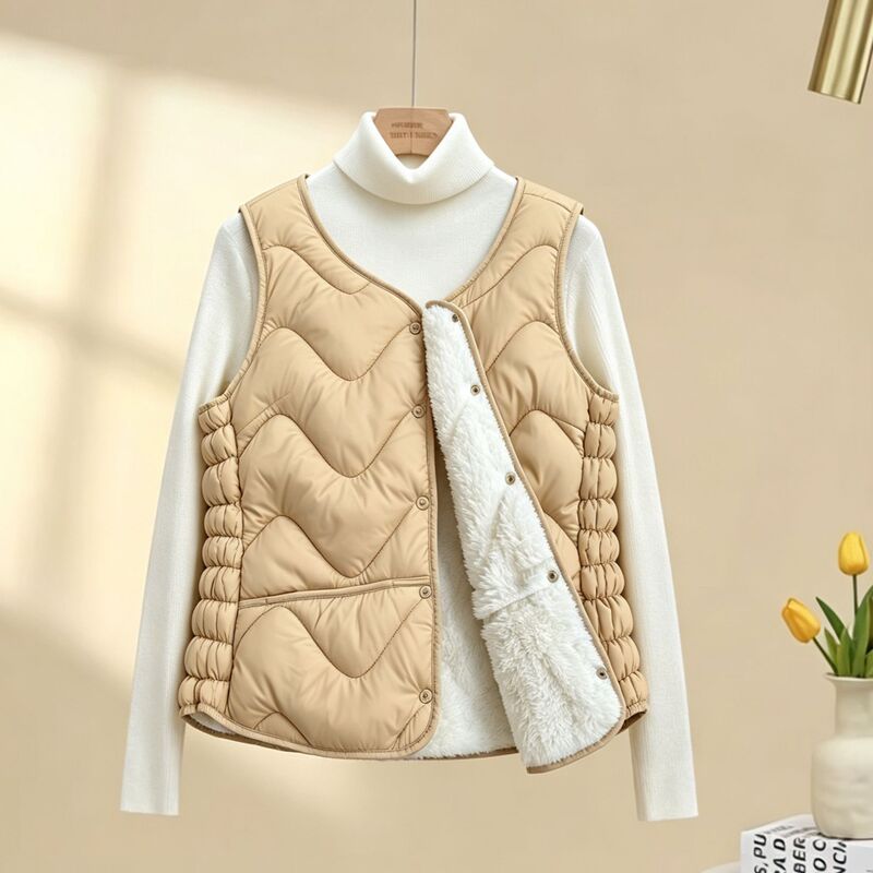 2026 Women's Down Cotton Vest for Autumn and Winter, Fleece-Lined, Warm, Short Slim Fit V-Neck Sleeveless Jacket 2026 Women's Down Cotton Vest for Autumn and Winter, Fleece-Lined, Warm, Short Slim Fit V-Neck Sleeveless Jacket