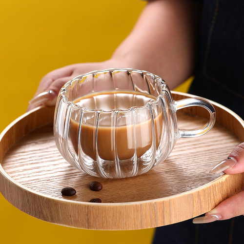 Creative double-layer insulated glass cup with handle for men and women's office transparent glass water cup, milk, coffee, juice cup
