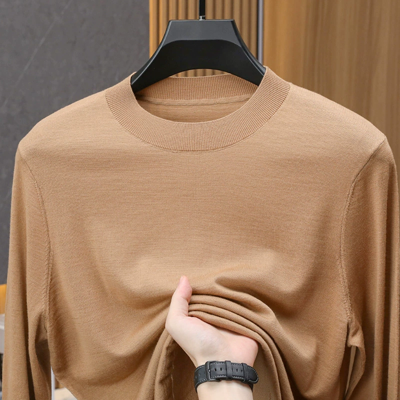 Woolen autumn T-shirt, men's fashionable long-sleeve, sweater, high collar